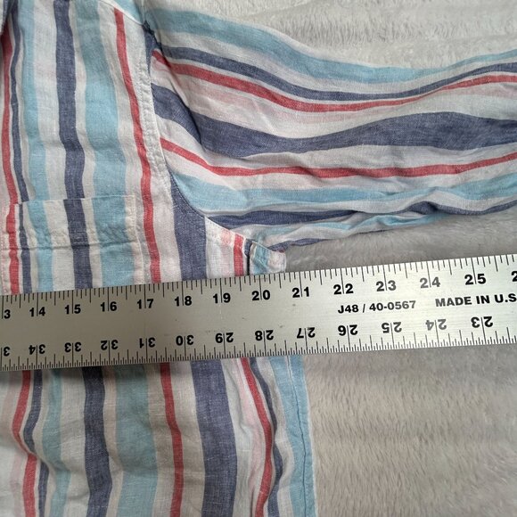 L.L.Bean Womens Striped Long-Sleeve Linen Button-Down Shirt Large Light Blue/Red - Picture 7 of 8